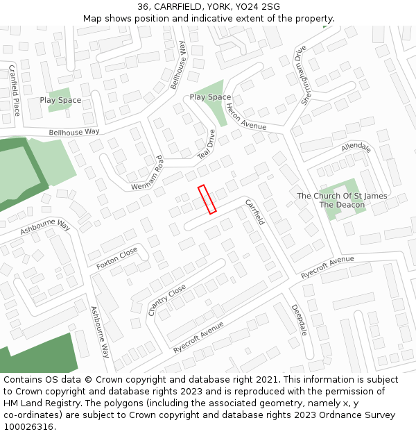 36, CARRFIELD, YORK, YO24 2SG: Location map and indicative extent of plot