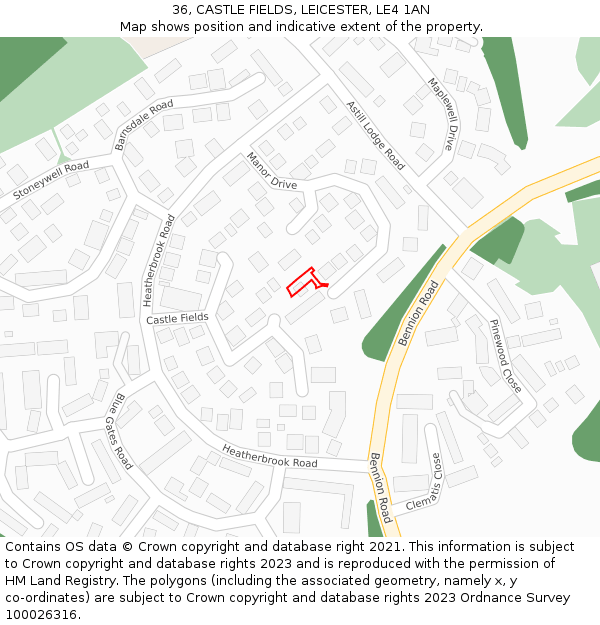 36, CASTLE FIELDS, LEICESTER, LE4 1AN: Location map and indicative extent of plot