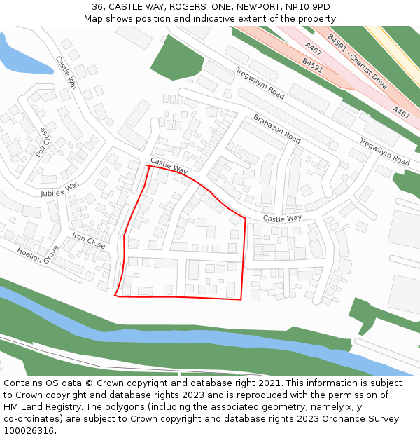 36, CASTLE WAY, ROGERSTONE, NEWPORT, NP10 9PD: Location map and indicative extent of plot