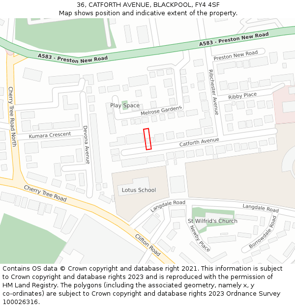 36, CATFORTH AVENUE, BLACKPOOL, FY4 4SF: Location map and indicative extent of plot