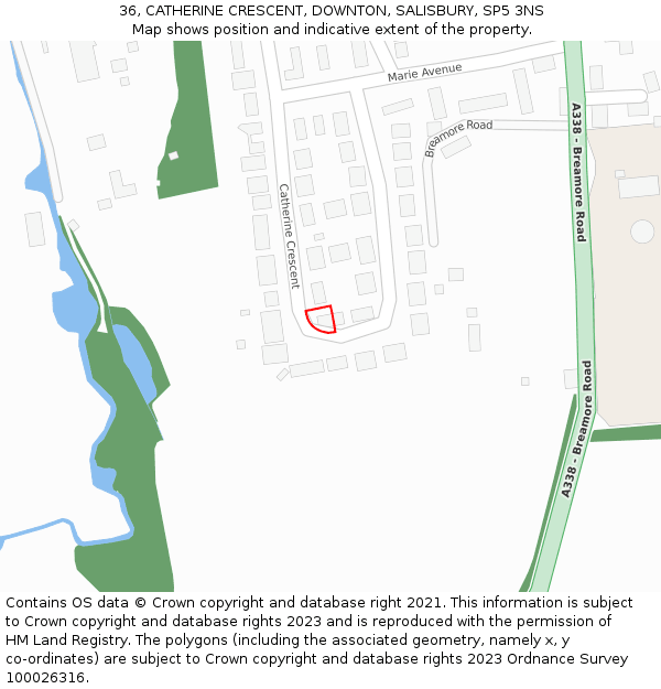 36, CATHERINE CRESCENT, DOWNTON, SALISBURY, SP5 3NS: Location map and indicative extent of plot