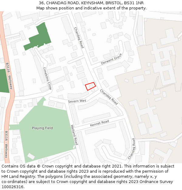 36, CHANDAG ROAD, KEYNSHAM, BRISTOL, BS31 1NR: Location map and indicative extent of plot