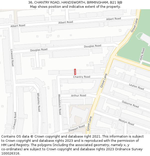 36, CHANTRY ROAD, HANDSWORTH, BIRMINGHAM, B21 9JB: Location map and indicative extent of plot