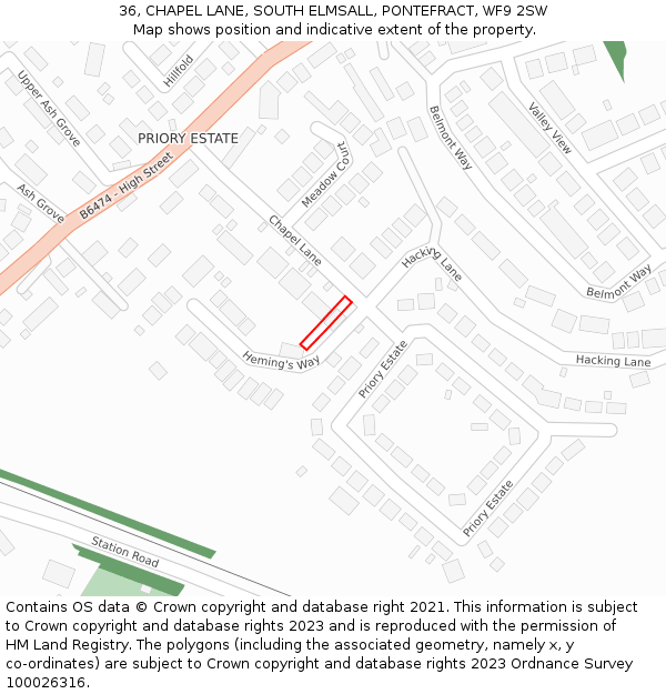 36, CHAPEL LANE, SOUTH ELMSALL, PONTEFRACT, WF9 2SW: Location map and indicative extent of plot