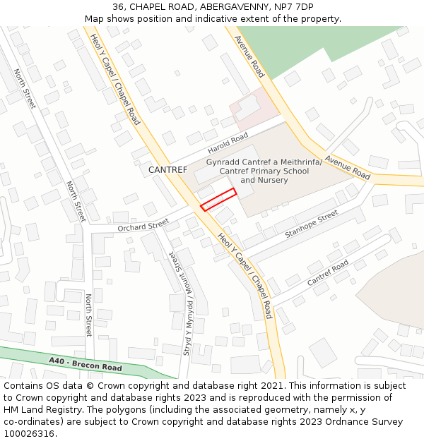 36, CHAPEL ROAD, ABERGAVENNY, NP7 7DP: Location map and indicative extent of plot