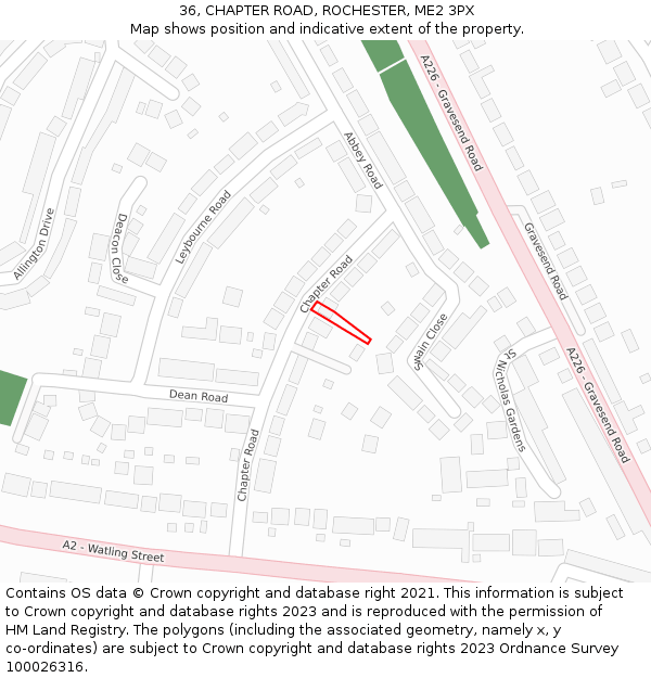 36, CHAPTER ROAD, ROCHESTER, ME2 3PX: Location map and indicative extent of plot