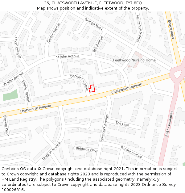 36, CHATSWORTH AVENUE, FLEETWOOD, FY7 8EQ: Location map and indicative extent of plot