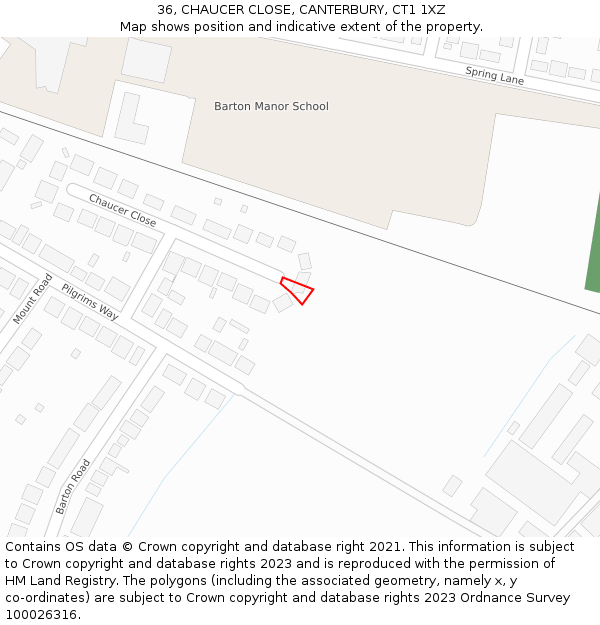 36, CHAUCER CLOSE, CANTERBURY, CT1 1XZ: Location map and indicative extent of plot