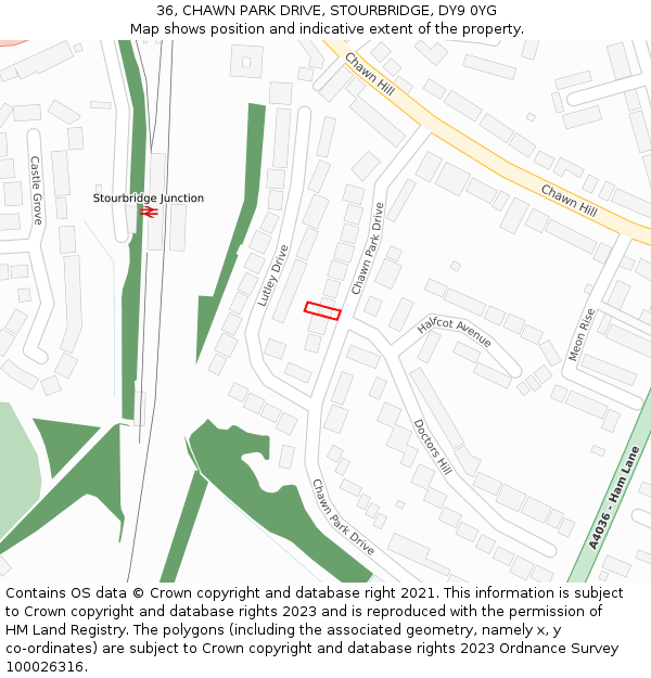 36, CHAWN PARK DRIVE, STOURBRIDGE, DY9 0YG: Location map and indicative extent of plot