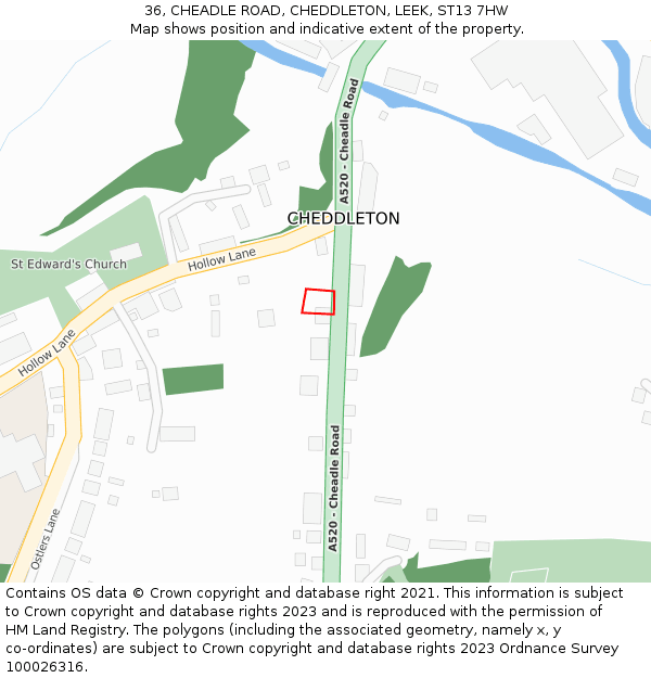 36, CHEADLE ROAD, CHEDDLETON, LEEK, ST13 7HW: Location map and indicative extent of plot