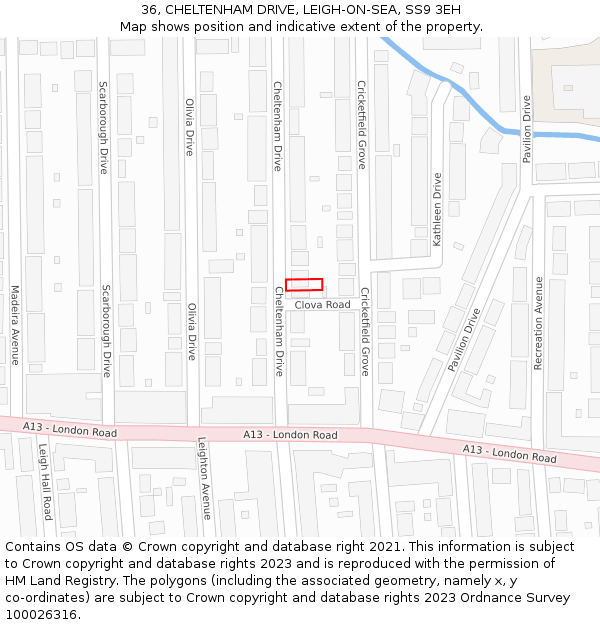 36, CHELTENHAM DRIVE, LEIGH-ON-SEA, SS9 3EH: Location map and indicative extent of plot