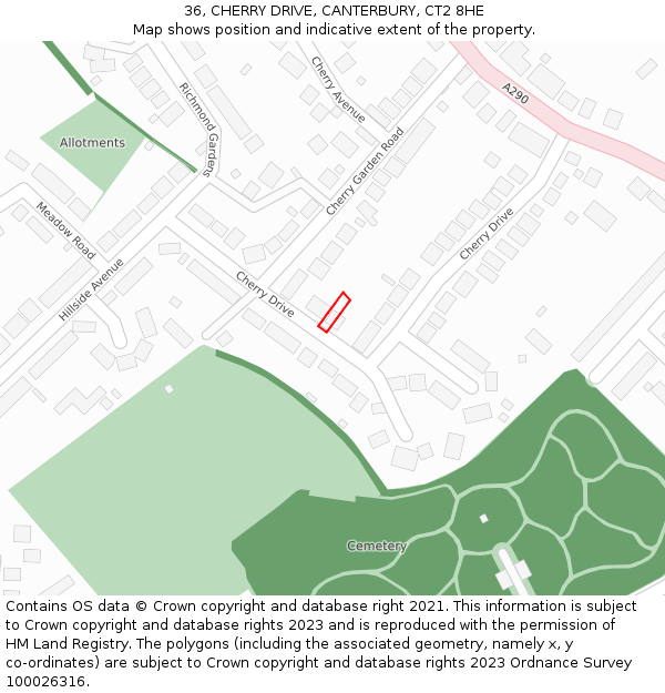 36, CHERRY DRIVE, CANTERBURY, CT2 8HE: Location map and indicative extent of plot