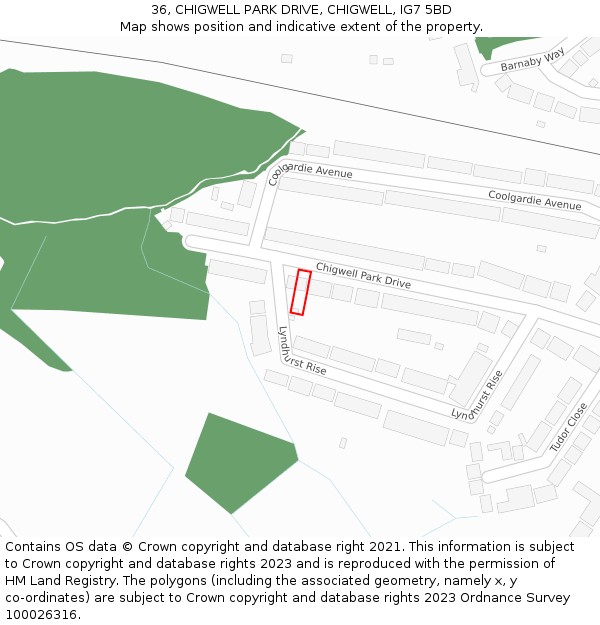 36, CHIGWELL PARK DRIVE, CHIGWELL, IG7 5BD: Location map and indicative extent of plot