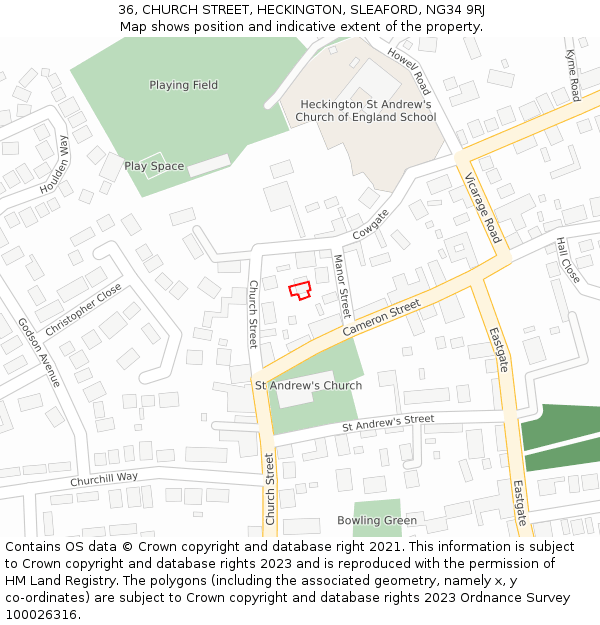 36, CHURCH STREET, HECKINGTON, SLEAFORD, NG34 9RJ: Location map and indicative extent of plot