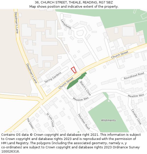 36, CHURCH STREET, THEALE, READING, RG7 5BZ: Location map and indicative extent of plot