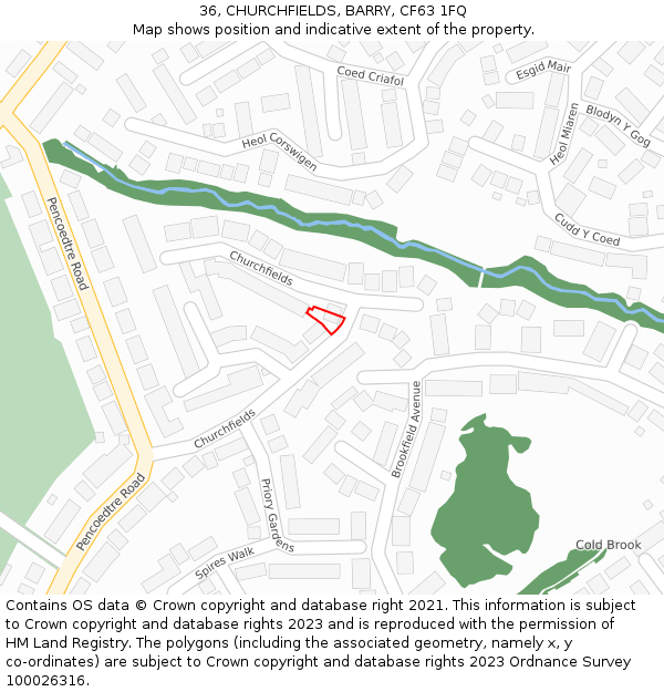 36, CHURCHFIELDS, BARRY, CF63 1FQ: Location map and indicative extent of plot