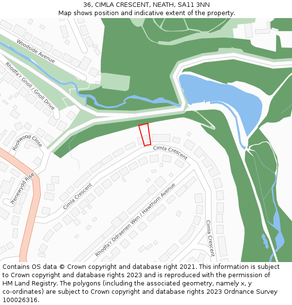 36, CIMLA CRESCENT, NEATH, SA11 3NN: Location map and indicative extent of plot