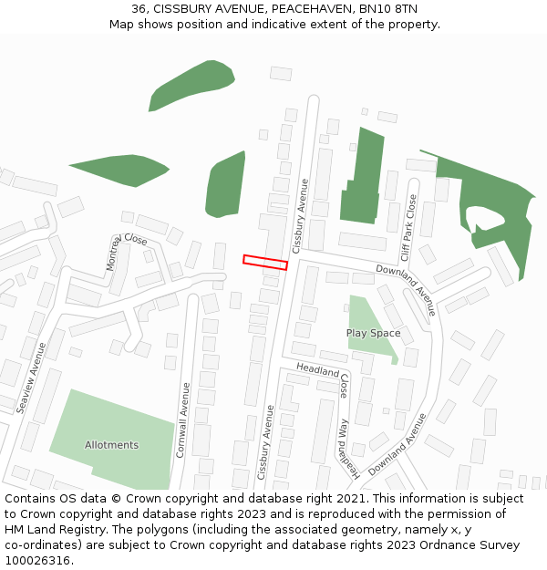 36, CISSBURY AVENUE, PEACEHAVEN, BN10 8TN: Location map and indicative extent of plot