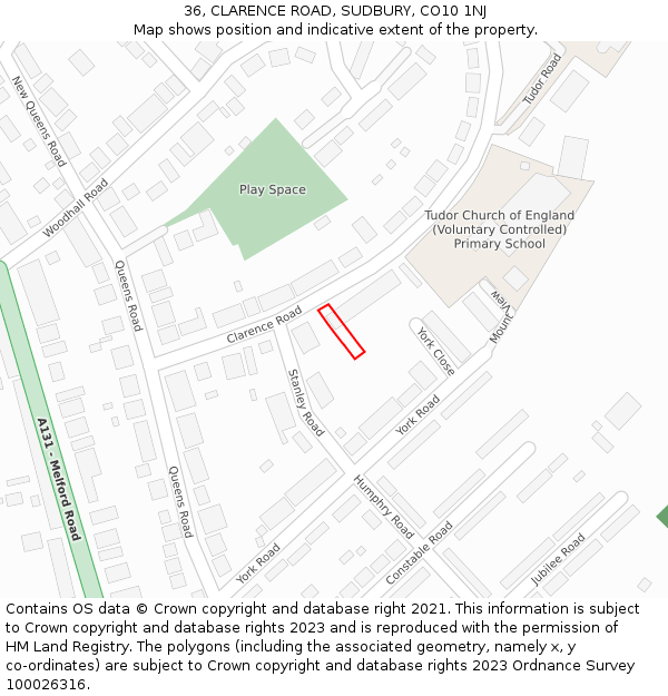 36, CLARENCE ROAD, SUDBURY, CO10 1NJ: Location map and indicative extent of plot