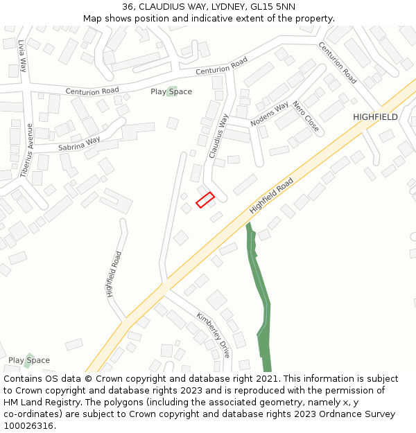 36, CLAUDIUS WAY, LYDNEY, GL15 5NN: Location map and indicative extent of plot