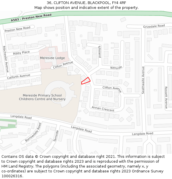 36, CLIFTON AVENUE, BLACKPOOL, FY4 4RF: Location map and indicative extent of plot