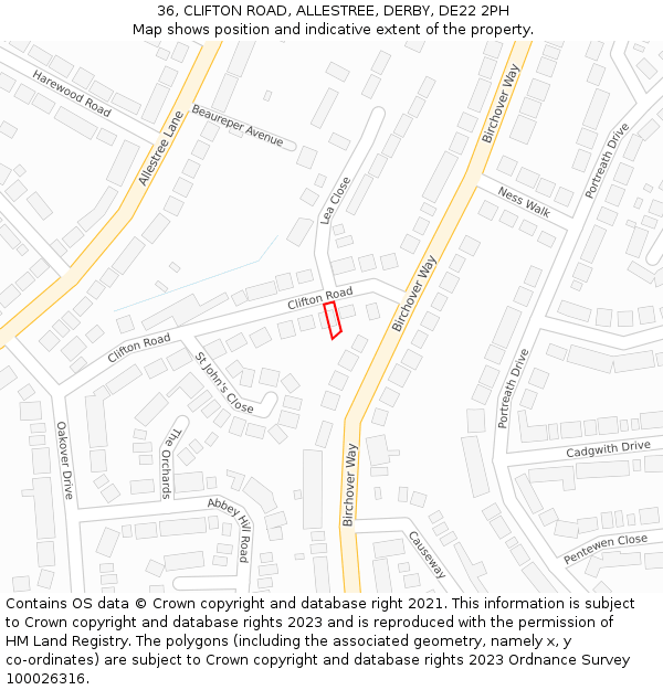 36, CLIFTON ROAD, ALLESTREE, DERBY, DE22 2PH: Location map and indicative extent of plot