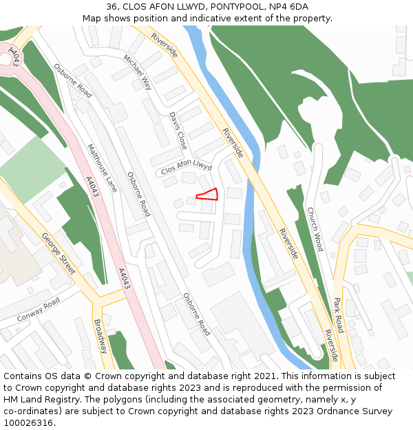 36, CLOS AFON LLWYD, PONTYPOOL, NP4 6DA: Location map and indicative extent of plot