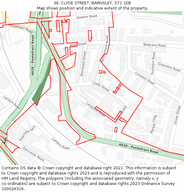 36, CLYDE STREET, BARNSLEY, S71 1EB: Location map and indicative extent of plot