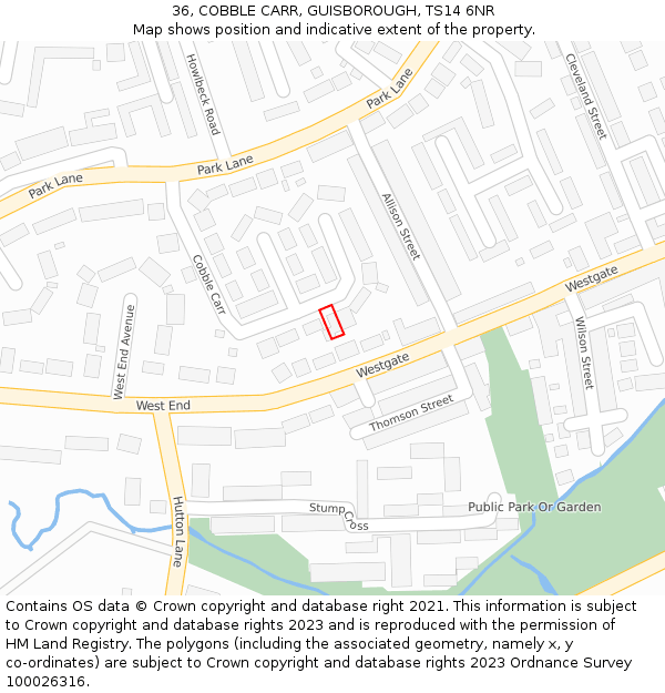 36, COBBLE CARR, GUISBOROUGH, TS14 6NR: Location map and indicative extent of plot