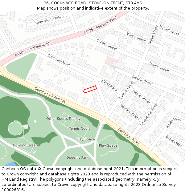 36, COCKNAGE ROAD, STOKE-ON-TRENT, ST3 4AS: Location map and indicative extent of plot