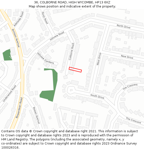 36, COLBORNE ROAD, HIGH WYCOMBE, HP13 6XZ: Location map and indicative extent of plot