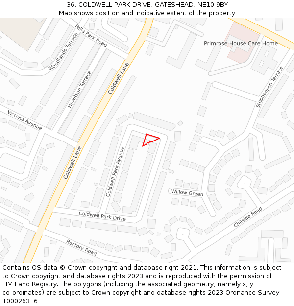 36, COLDWELL PARK DRIVE, GATESHEAD, NE10 9BY: Location map and indicative extent of plot