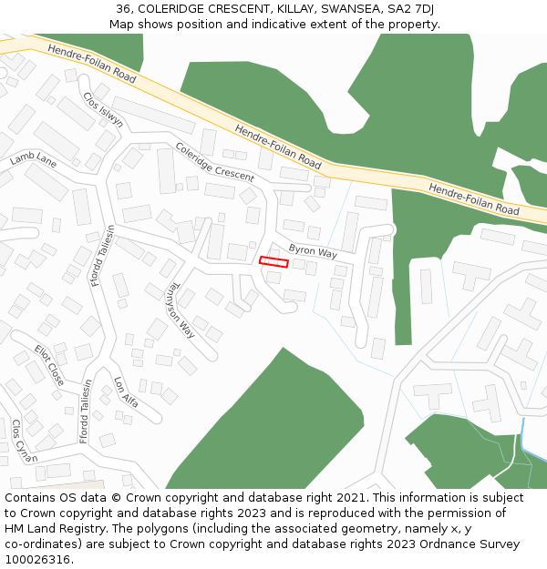 36, COLERIDGE CRESCENT, KILLAY, SWANSEA, SA2 7DJ: Location map and indicative extent of plot