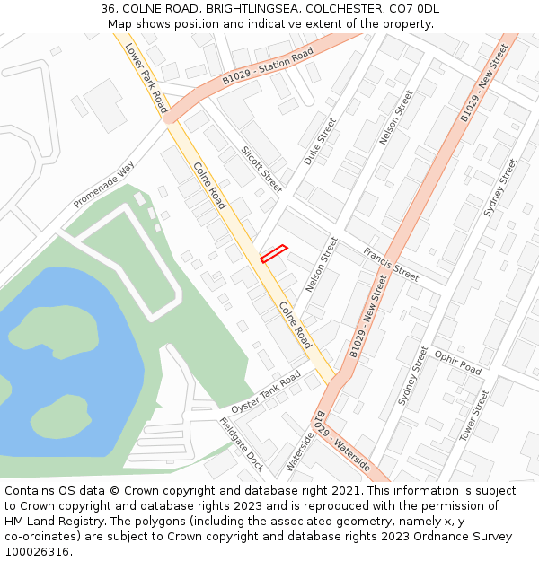 36, COLNE ROAD, BRIGHTLINGSEA, COLCHESTER, CO7 0DL: Location map and indicative extent of plot