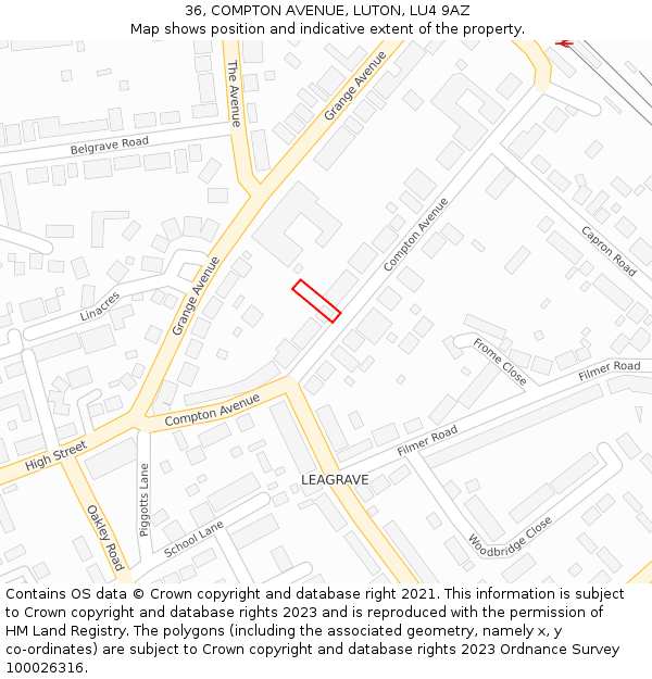 36, COMPTON AVENUE, LUTON, LU4 9AZ: Location map and indicative extent of plot