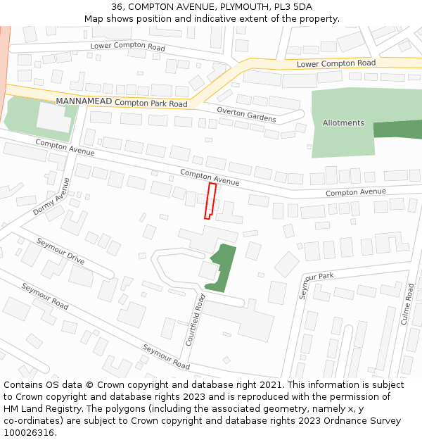 36, COMPTON AVENUE, PLYMOUTH, PL3 5DA: Location map and indicative extent of plot