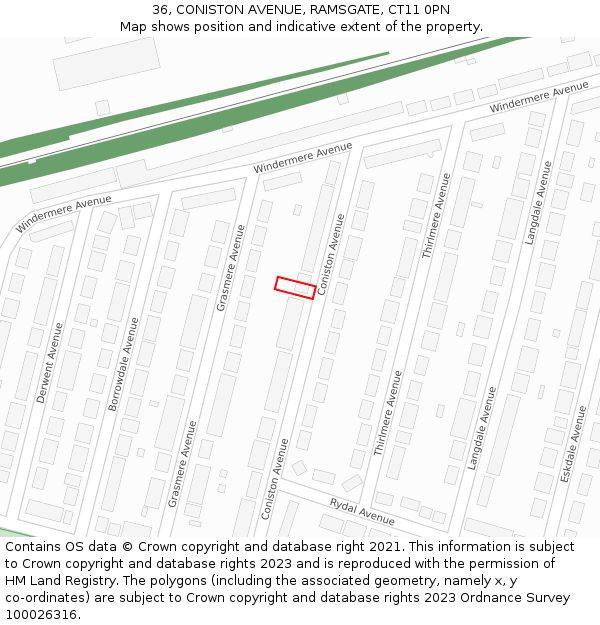 36, CONISTON AVENUE, RAMSGATE, CT11 0PN: Location map and indicative extent of plot