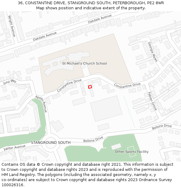 36, CONSTANTINE DRIVE, STANGROUND SOUTH, PETERBOROUGH, PE2 8WR: Location map and indicative extent of plot