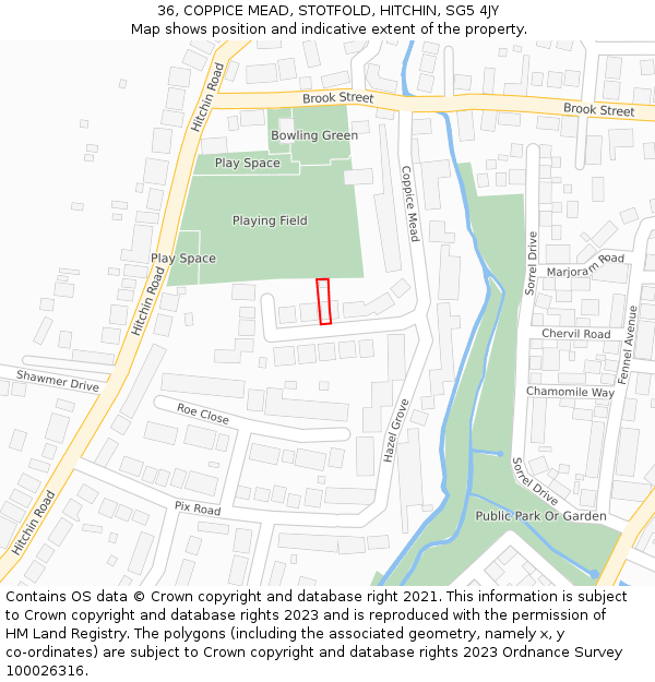 36, COPPICE MEAD, STOTFOLD, HITCHIN, SG5 4JY: Location map and indicative extent of plot