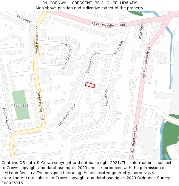 36, CORNWALL CRESCENT, BRIGHOUSE, HD6 4DS: Location map and indicative extent of plot