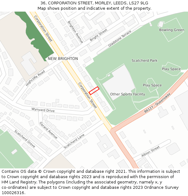 36, CORPORATION STREET, MORLEY, LEEDS, LS27 9LG: Location map and indicative extent of plot