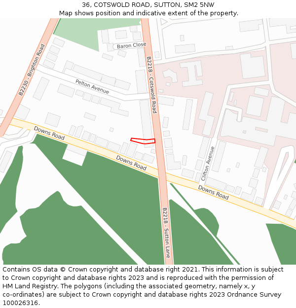 36, COTSWOLD ROAD, SUTTON, SM2 5NW: Location map and indicative extent of plot