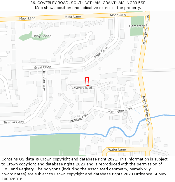 36, COVERLEY ROAD, SOUTH WITHAM, GRANTHAM, NG33 5SP: Location map and indicative extent of plot