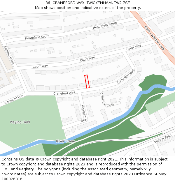 36, CRANEFORD WAY, TWICKENHAM, TW2 7SE: Location map and indicative extent of plot