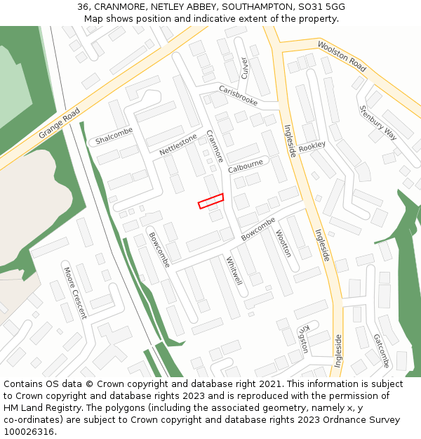 36, CRANMORE, NETLEY ABBEY, SOUTHAMPTON, SO31 5GG: Location map and indicative extent of plot