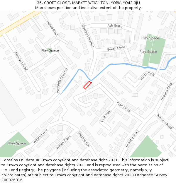 36, CROFT CLOSE, MARKET WEIGHTON, YORK, YO43 3JU: Location map and indicative extent of plot