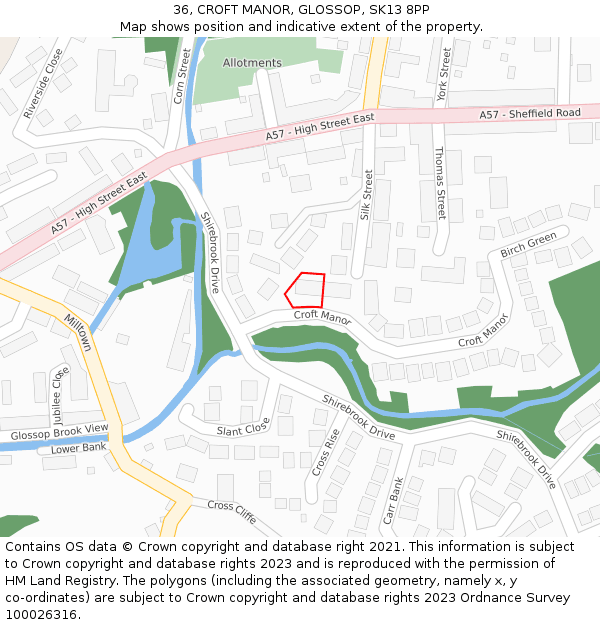 36, CROFT MANOR, GLOSSOP, SK13 8PP: Location map and indicative extent of plot