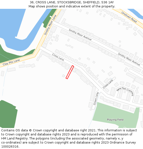 36, CROSS LANE, STOCKSBRIDGE, SHEFFIELD, S36 1AY: Location map and indicative extent of plot