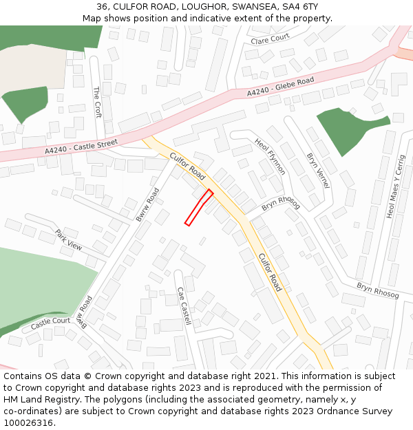 36, CULFOR ROAD, LOUGHOR, SWANSEA, SA4 6TY: Location map and indicative extent of plot