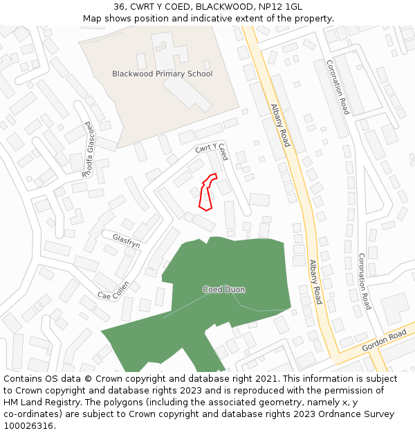 36, CWRT Y COED, BLACKWOOD, NP12 1GL: Location map and indicative extent of plot